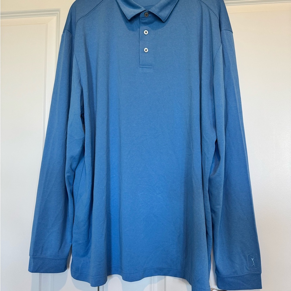 PGA Tour Men's Long Sleeve Blue Polo